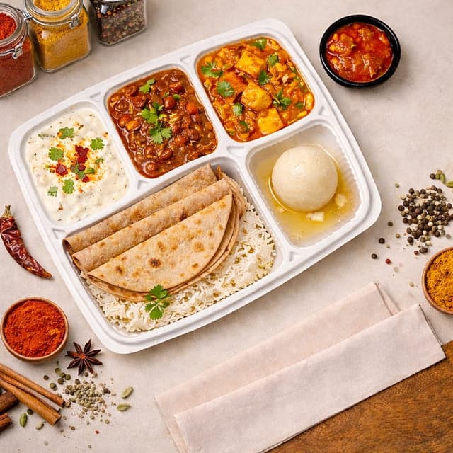 Full thali with rotis and sides